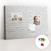 Tablice i flipcharty - Szkolna Tablica korkowa 60x40 cm, Kolorowe Pinezki, wzór Ściana z cegieł - miniaturka - grafika 1