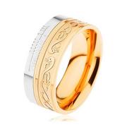 Pierścionki - Lśniący pierścionek ze stali 316L, złoty i srebrny kolor, spirala, wąż, nacięcia - Rozmiar : 67 - Biżuteria e-shop - miniaturka - grafika 1