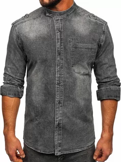 Koszule męskie - Grafitowa koszula męska jeansowa z długim rękawem Denley MC713G - grafika 1