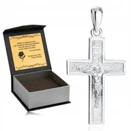 Biżuteria dla dzieci - PIĘKNY SREBRNY KRZYŻYK KOMUNIJNY RODOWANY 925 DIAMENTOWANY KRZYŻ NA PREZENT - miniaturka - grafika 1