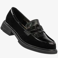 Mokasyny damskie - Mokasyny Damskie Skórzane Buty Eleganckie Półbuty Czarne Filippo Czarny 39 - miniaturka - grafika 1