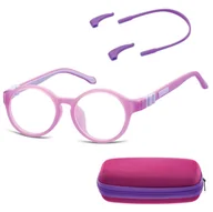 Okulary korekcyjne, oprawki, szkła - Elastyczne dziecięce oprawki okularowe zerówki okrągłe + gumka Sunoptic K8 fioletowe - miniaturka - grafika 1