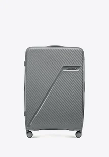 Duża walizka z polipropylenu w ukośne pasy szara - Walizki Duża walizka z polipropylenu w ukośne pasy szara - Walizki - miniaturka - grafika 1
