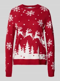 Sweter z dzianiny z okrągłym dekoltem model ‘SNOWI’ - Swetry damskie - miniaturka - grafika 1