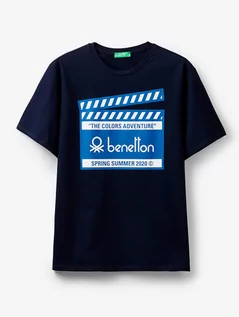 Koszulki męskie - Benetton T-shirt w kolorze granatowym - grafika 1
