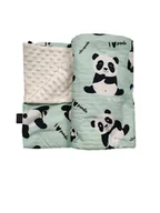 Koce i narzuty dla dzieci - LA MILLOU LEKKI KOCYK MINKY - M - I LOVE PANDA MINT ECRU - miniaturka - grafika 1