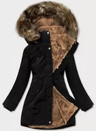 Kurtki damskie - PARKA ZIMOWA DAMSKA NA FUTRZE CZARNA (M-21501) - LHD - miniaturka - grafika 1