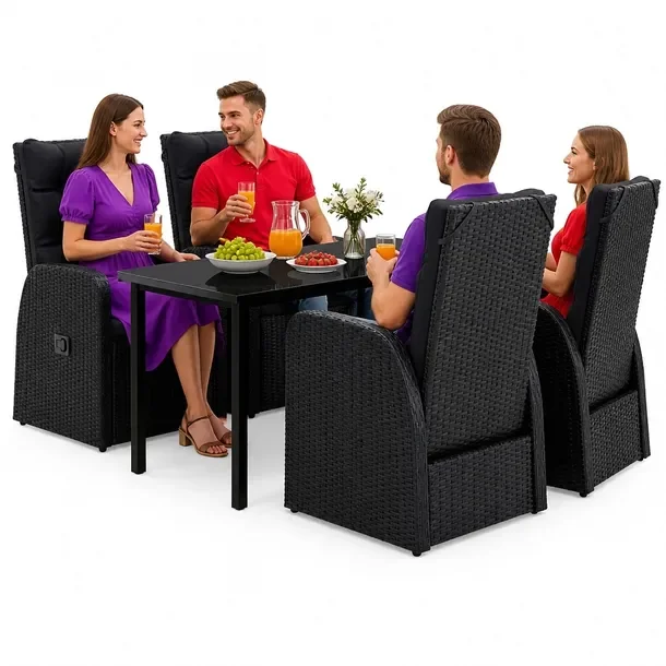 Stylowy zestaw mebli ogrodowych czarny, stół 140x70x74 cm, krzesła 57x73