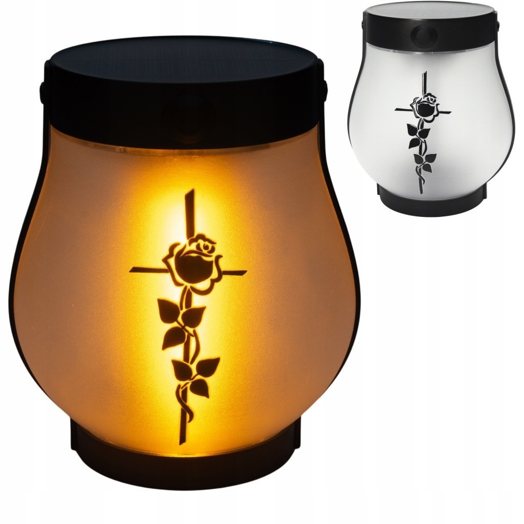 ZNICZ SOLARNY LED LAMPION NA GRÓB STATUETKA NA CMENTARZ RÓŻA KRZYŻ NAGROBNY