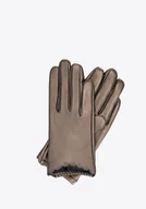 Rękawiczki - Damskie rękawiczki skórzane z nitami złote - miniaturka - grafika 1