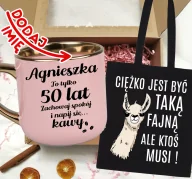 Gadżety dla niej i dla niego - Zestaw prezentowy na 50 urodziny - kubek na 50 z imieniem oraz torba - miniaturka - grafika 1