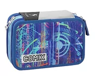 Piórniki - COMIX FLASH 3-komorowy piórnik dla dziewczynek i dzieci z wbudowanymi przyborami szkolnymi i przegródkami na długopisy + pióro wymazywalne Frixion – duży niebieski piórnik szkolny, 20 x 12 x 7 cm, - miniaturka - grafika 1