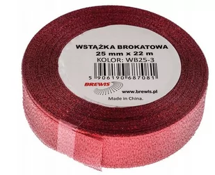 BREWIS Wstążka dekoracyjna brokatowa 25mm czerwona Brewis WB25-3 - Pasmanteria - miniaturka - grafika 1