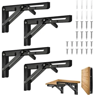 4 sztuki składanych wsporników półek 25 cm, teleskopowy wspornik ścienny ze stali nierdzewnej do garażu i kuchni, czarny - Zawiasy, okucia i inne akcesoria 4 sztuki składanych wsporników półek 25 cm, teleskopowy wspornik ścienny ze stali nierdzewnej do garażu i kuchni, czarny - Zawiasy, okucia i inne akcesoria - miniaturka - grafika 1