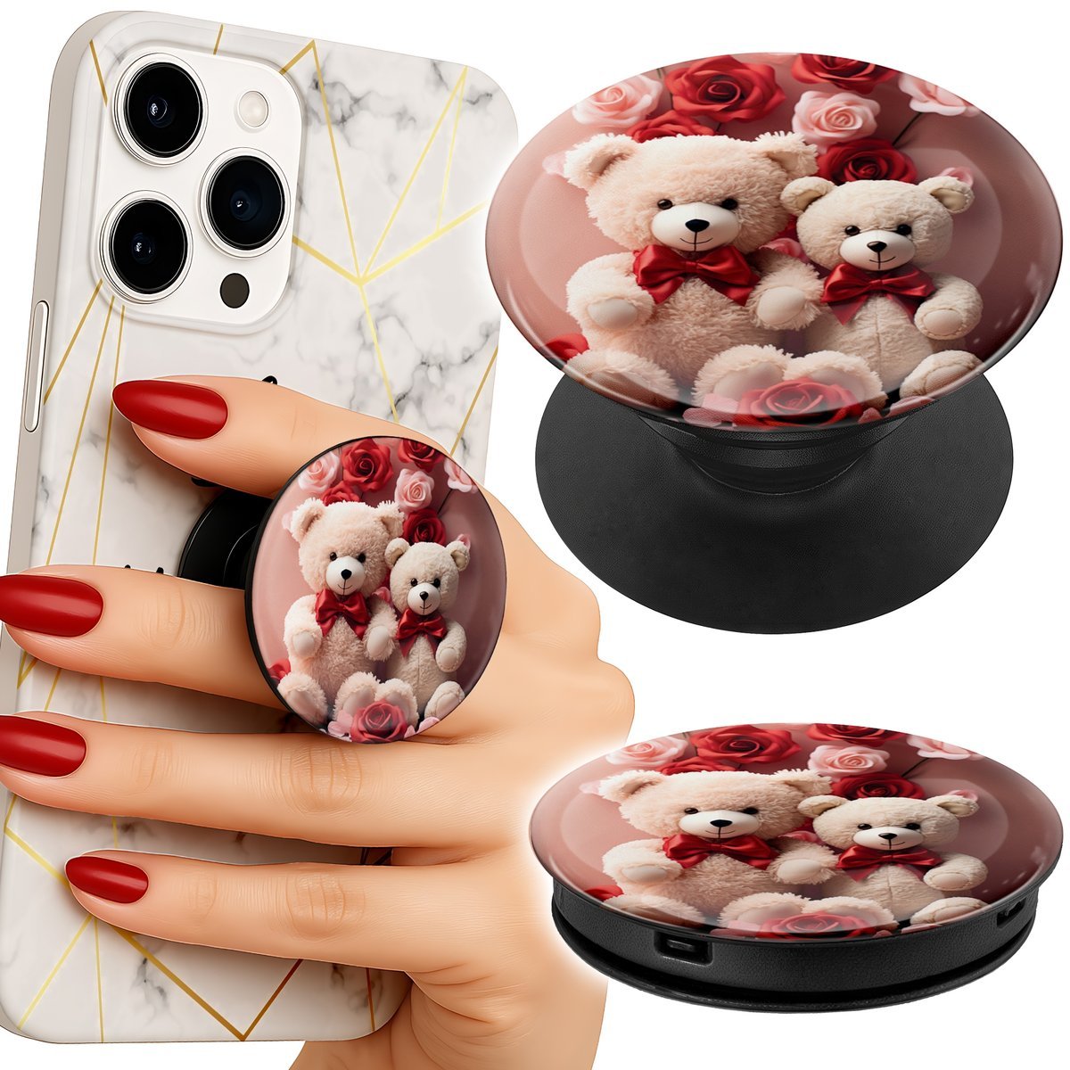 Uchwyt do telefonu Popsocket na palce/stojak MISIE LOVE YOU SERCA RÓŻE