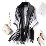 Apaszki i szaliki damskie - Szalik Damski kaszmirowy czarny szary biały szal CIEPŁY KLASYK KOLORY AS - miniaturka - grafika 1