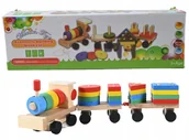 Samochody i pojazdy dla dzieci - DREWNIANY POCIĄG DLA DZIECI UKŁADANKA KLOCKI KOLEJKA Z WAGONIKAMI - miniaturka - grafika 1