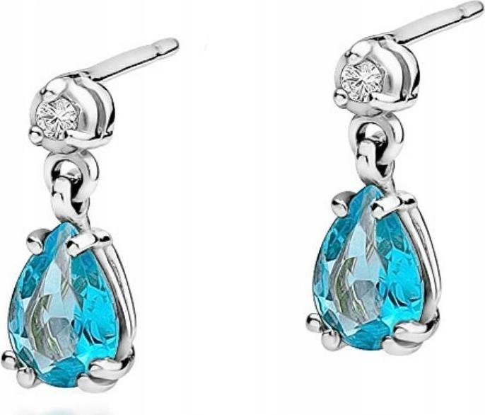 Złote kolczyki 585 topaz, diamenty sztyft 1,60g wkrętki na prezent dla niej