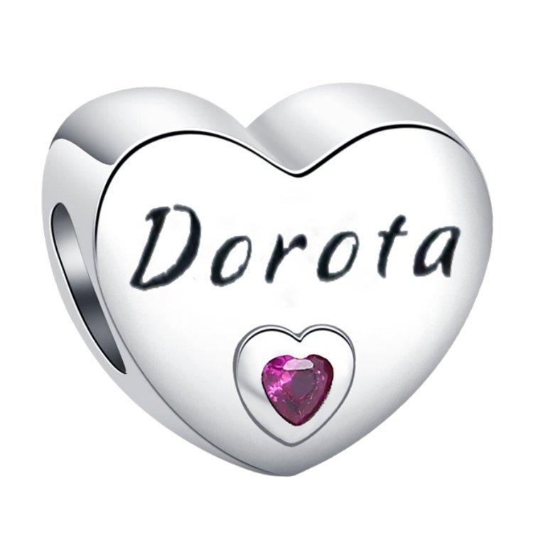 Zawieszka Charms SREBRO 925 Koralik Imię Dorota Serce