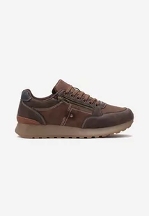 Brązowe Sznurowane Buty Sportowe z Modnymi Przeszyciami Linkra - Moda i Uroda OUTLET - miniaturka - grafika 1