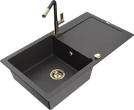 Zlewozmywaki z baterią - Mexen Leo zlewozmywak granitowy 1-komorowy z ociekaczem i baterią kuchenną Flora, czarny nakrapiany - 6501-76-670401-57-G - miniaturka - grafika 1