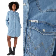 Sukienki - Wrangler DENIM SHIRT DRESS Scare Crow JEANSOWA SUKIENKA PROSTA OVERSIZE S - miniaturka - grafika 1