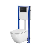 Stelaże i zestawy podtynkowe do WC - Cersanit Caspia New SET B965 Zestaw Toaleta WC bez kołnierza + deska wolnoopadająca + stelaż podtynkowy WC Economy + przycisk WC S701-742 - odbiór osobisty: Kraków, Warszawa - miniaturka - grafika 1