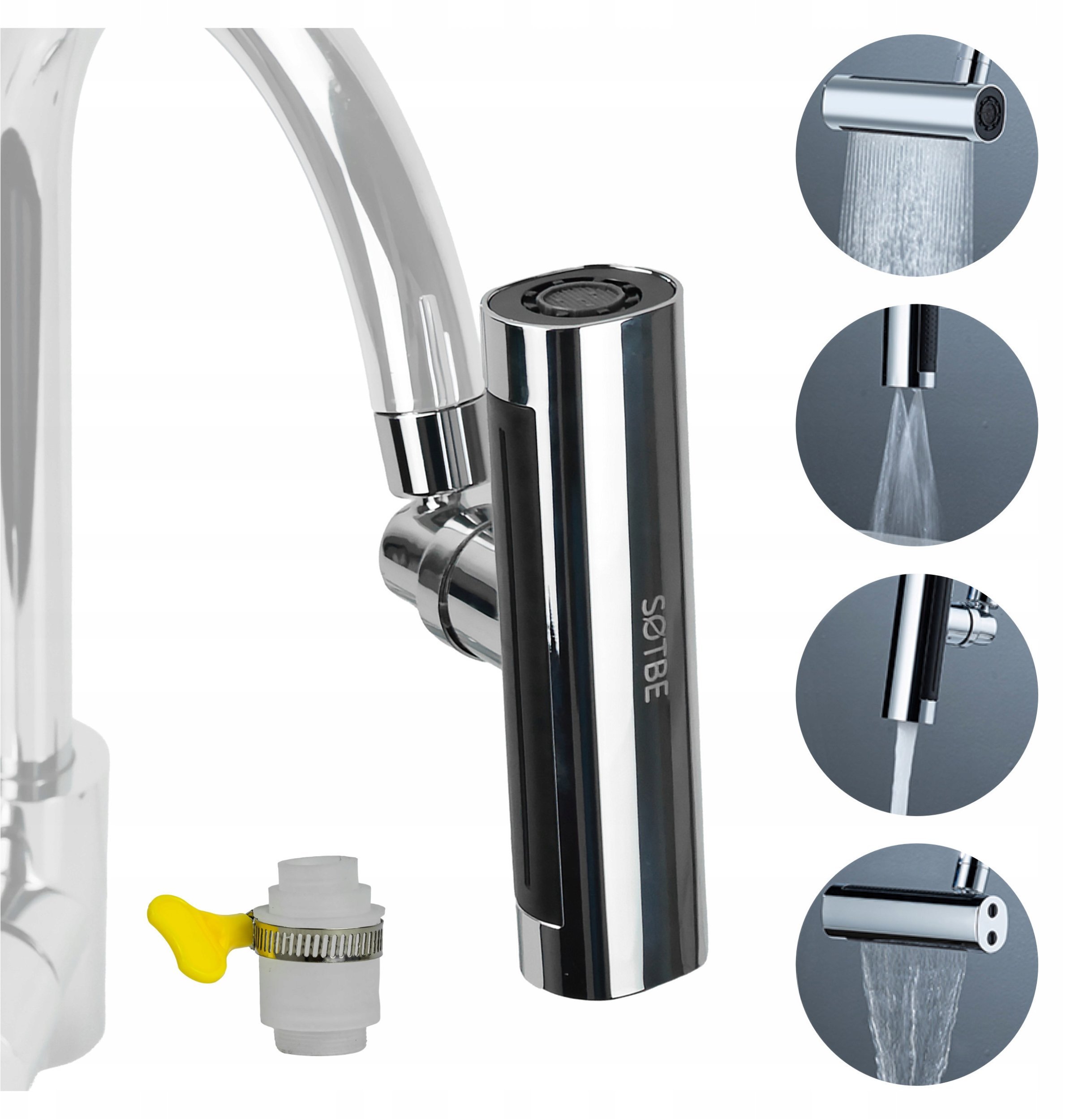 SOTBE Przedłużka do baterii kuchennej kranu obrotowa perlator 4 funkcje