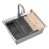 Zlewozmywaki - MYQ Leo LEO1CBS Inox + bateria GANGES GAN000BS - miniaturka - grafika 1