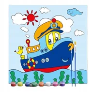 Zabawki kreatywne - OBRAZ OBRAZEK DO MALOWANIA DLA DZIECI 30X30 CM STATEK ZESTAW Z FARBAMI - miniaturka - grafika 1