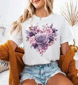 Koszulki i topy damskie - Biała damska koszulka z sercem z kwiatów - serce37 - miniaturka - grafika 1