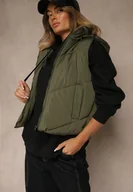 Kamizelki damskie - Ciemnozielona Pikowana Kamizelka Casual z Kapturem Olanissa - miniaturka - grafika 1