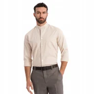 Koszule męskie - Koszula męska lniana casual regular fit stójka kremowa OM-SHCS-0161 V3 M - miniaturka - grafika 1