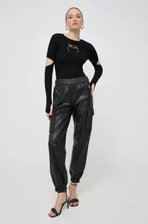 Spodnie damskie - Notes du Nord spodnie skórzane damskie kolor czarny high waist - grafika 1