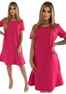 Sukienki - RÓŻOWA ELEGANCKA SUKIENKA Z FALBANKĄ ROZMIAR 38 POLSKI PRODUCENT - miniaturka - grafika 1