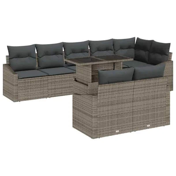 Zestaw 9 Elementowy Sofa Ogrodowa, Szary Polirattan, 8 Osób