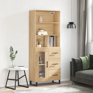 vidaXL Witrynka, dąb sonoma, 69,5x34x180 cm, materiał drewnopochodny - Szafki nocne - miniaturka - grafika 1