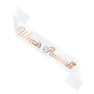 Wieczór panieński i kawalerski - Szarfa biała z napisem Wieczór Panieński w kolorze Rose Gold, 160cm - miniaturka - grafika 1