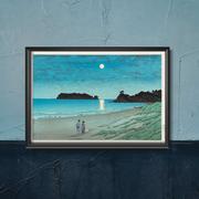 Plakaty - Plakat retro do salonu Wiosenny księżyc na plaży Ninomiya autorstwa Kawase Hasui A4 21x29cm bez ramki pion - miniaturka - grafika 1