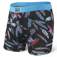 Majtki męskie - Bokserki męskie wygodne SAXX ULTRA Boxer Brief Fly liście rajskich ptaków - czarne - miniaturka - grafika 1