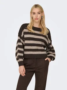 ONLY Sweter w kolorze ciemnobrązowo-beżowym - Swetry damskie - miniaturka - grafika 1