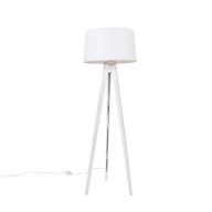 Lampy stojące - QAZQA Nowoczesna lampa podłogowa statyw biały z lnianym kloszem biały 45 cm - Tripod Classic - miniaturka - grafika 1