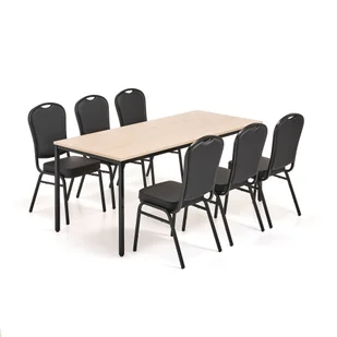 Zestaw mebli do restauracji JAMIE + HARTFORD, 1 stół 1800x800 mm, brzoza + 6 krzeseł, czarna eko-skó - Stoły i stoliki do biura - miniaturka - grafika 1
