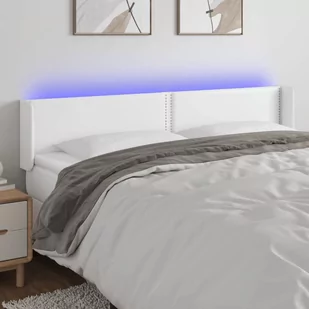 vidaXL Zagłówek do łóżka z LED, biały, 183x16x78/88 cm, sztuczna skóra - Inne meble do sypialni - miniaturka - grafika 1