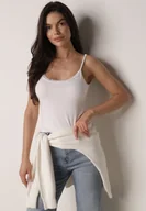 Koszulki i topy damskie - Biały Bawełniany Top Bieliźniany z Koronką na Regulowanych Ramiączkach Beralisa - miniaturka - grafika 1