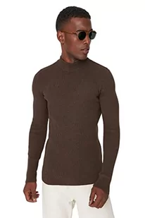 Trendyol Męska bluza z wysokim dekoltem, gładka, wąska, Brązowy, XXL - Bluzy męskie - miniaturka - grafika 1
