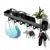 Szafki na klucze - Uchwyt WIESZAK Tablica na KLUCZE ubrania PÓŁKA 6 Haczyków Organizer czarny - miniaturka - grafika 1