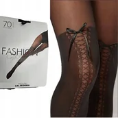 Rajstopy - CALZEDONIA Rajstopy damskie z efektem kozaków 70 den kokardka czarne 3/4 - miniaturka - grafika 1