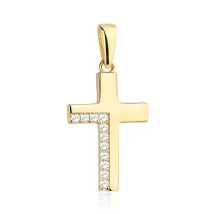 Krzyżyk złoty gładki oprawiony cyrkoniami po lewej stronie - Biżuteria religijna - miniaturka - grafika 1