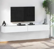 Szafki RTV - Szafka Rtv Wisząca 280cm Biały Wysoki Połysk Meblościanka Nowoczesna Tv - miniaturka - grafika 1